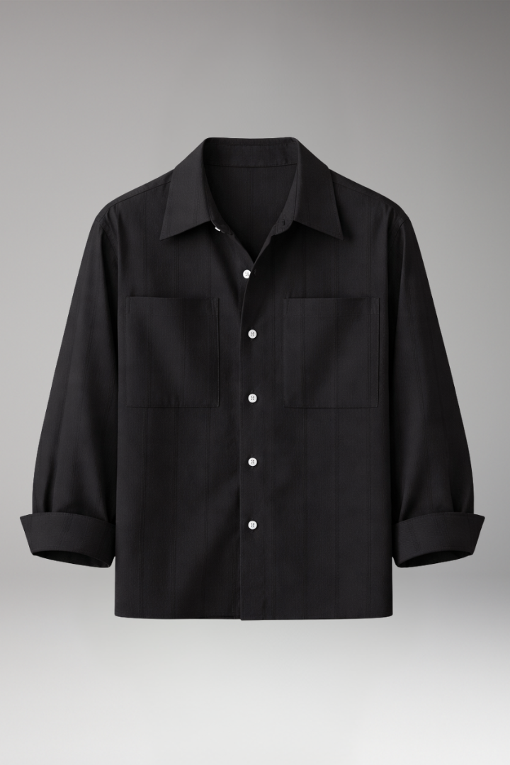 Men's Button-Up Shirt with Chest Pockets and Long Sleeves