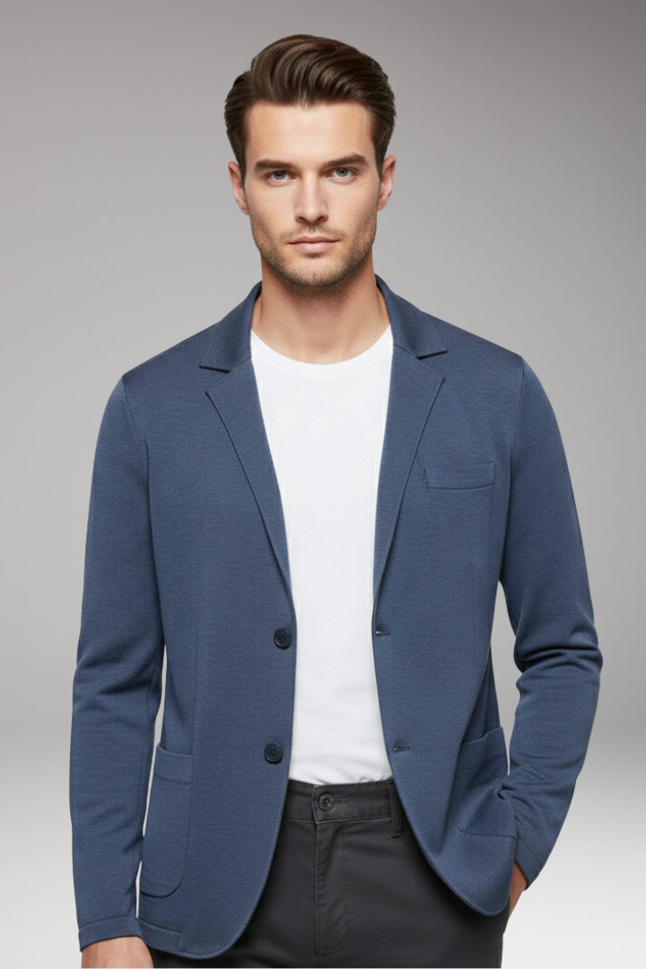 Men’s Cardigan Blazer with Notched Collar and Button Closure