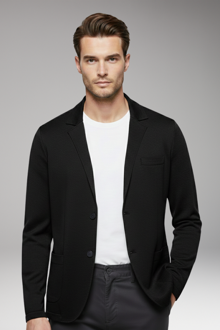 Men’s Cardigan Blazer with Notched Collar and Button Closure