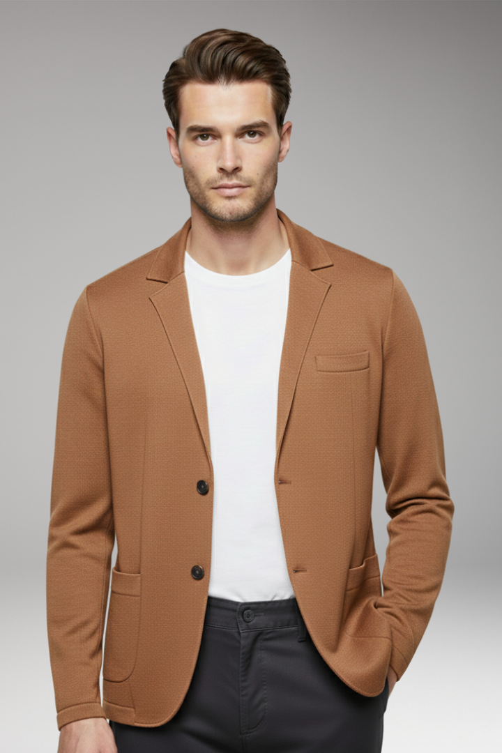 Men’s Cardigan Blazer with Notched Collar and Button Closure