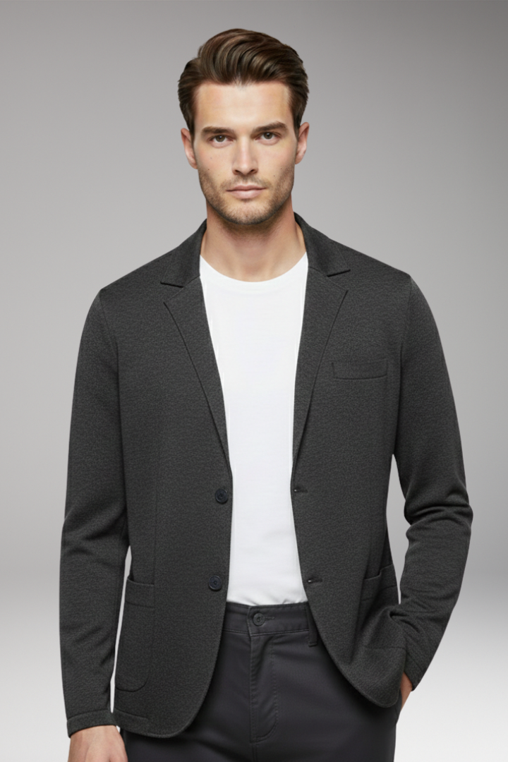 Men’s Cardigan Blazer with Notched Collar and Button Closure