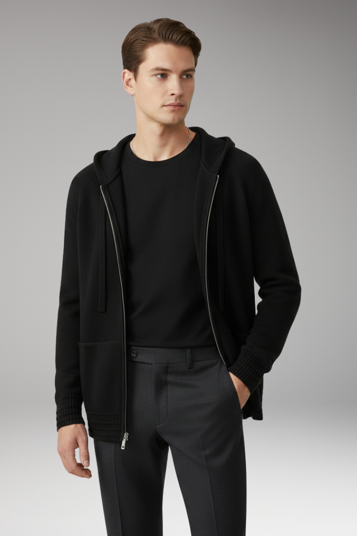Men’s Cardigan Jacket with Hood and Full Sleeves