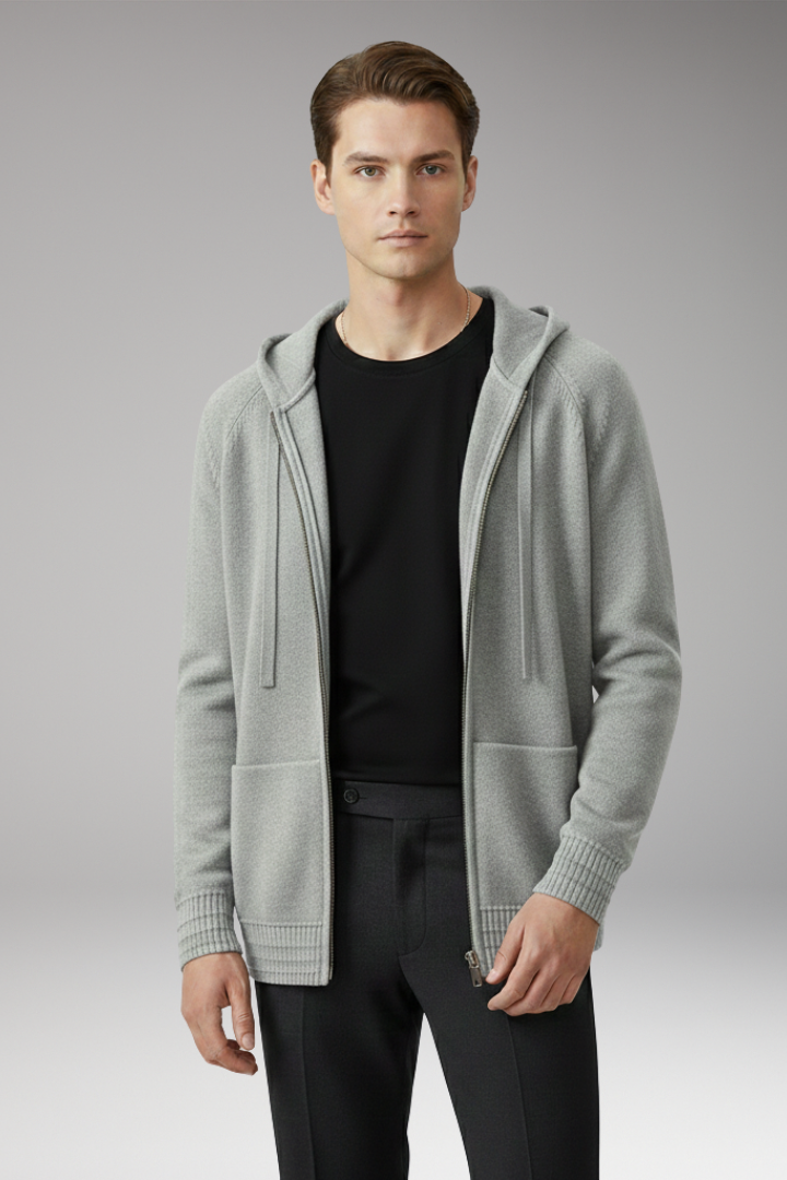 Men’s Cardigan Jacket with Hood and Full Sleeves