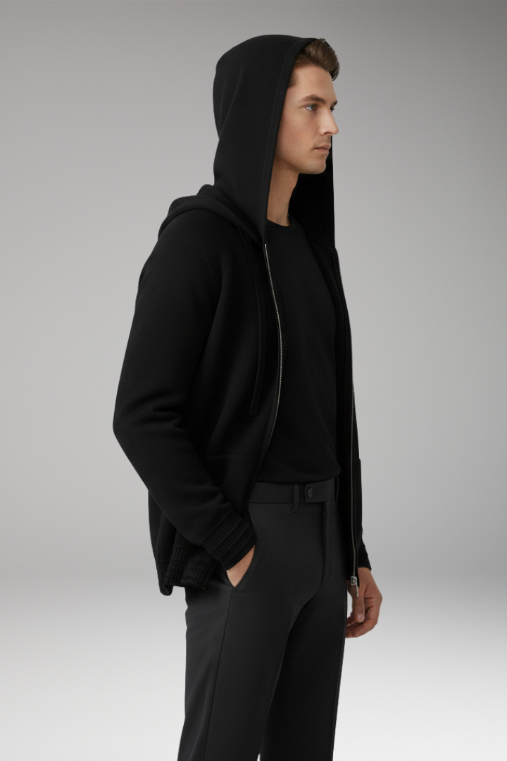 Men’s Cardigan Jacket with Hood and Full Sleeves