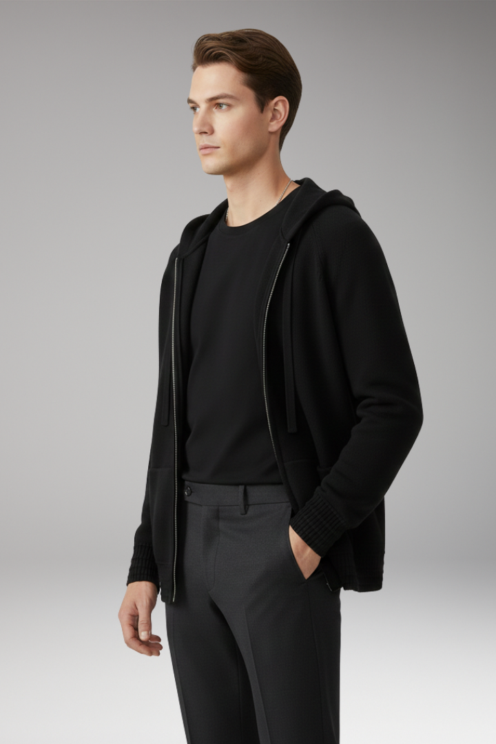 Men’s Cardigan Jacket with Hood and Full Sleeves