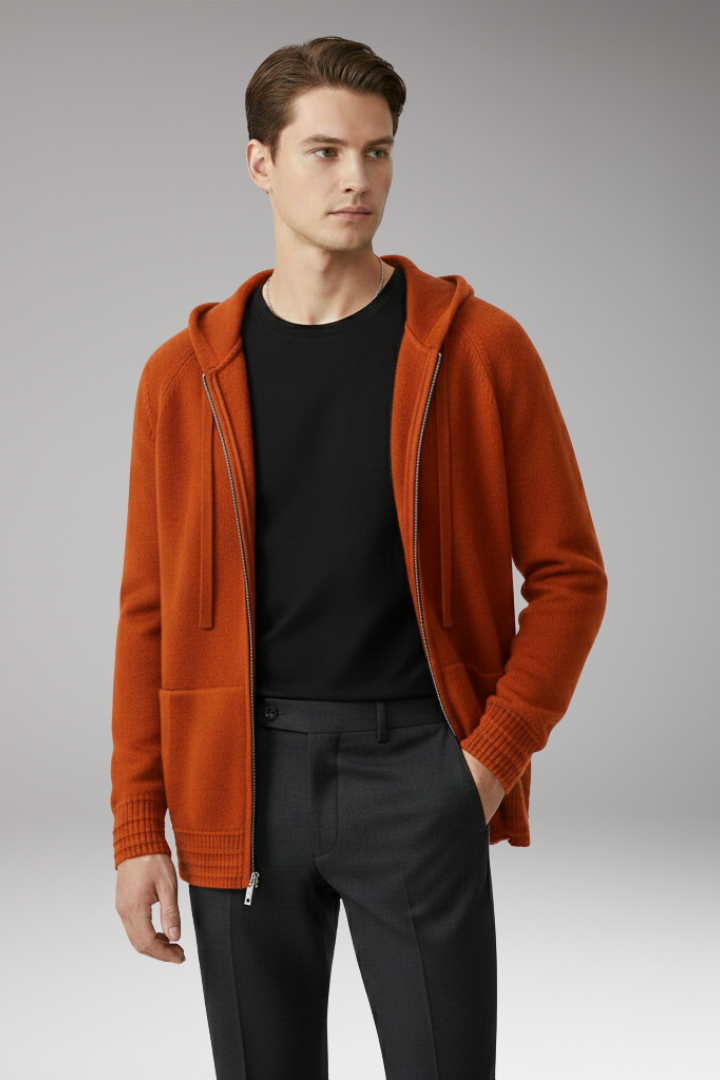 Men’s Cardigan Jacket with Hood and Full Sleeves