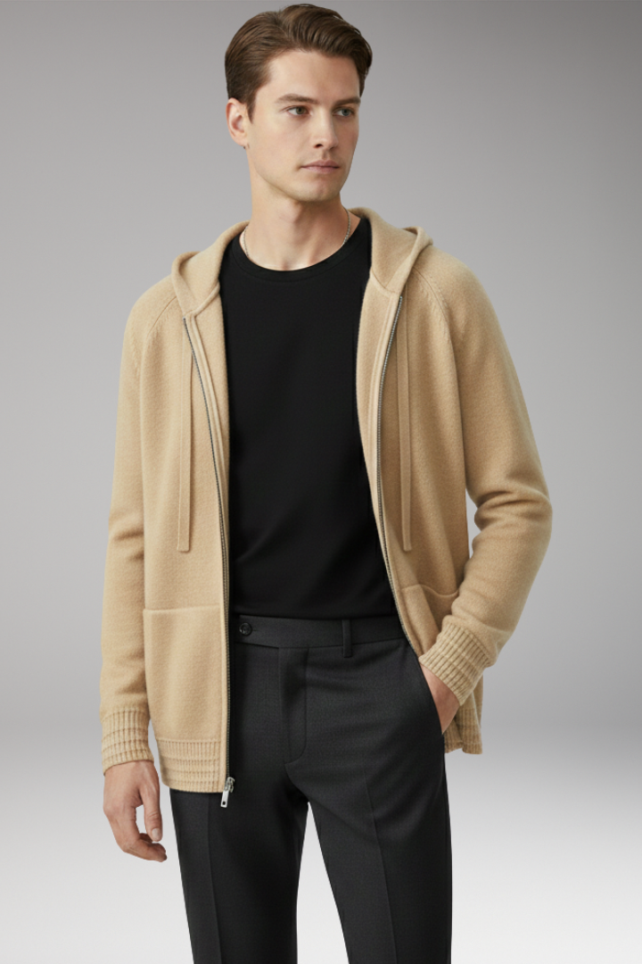 Men’s Cardigan Jacket with Hood and Full Sleeves