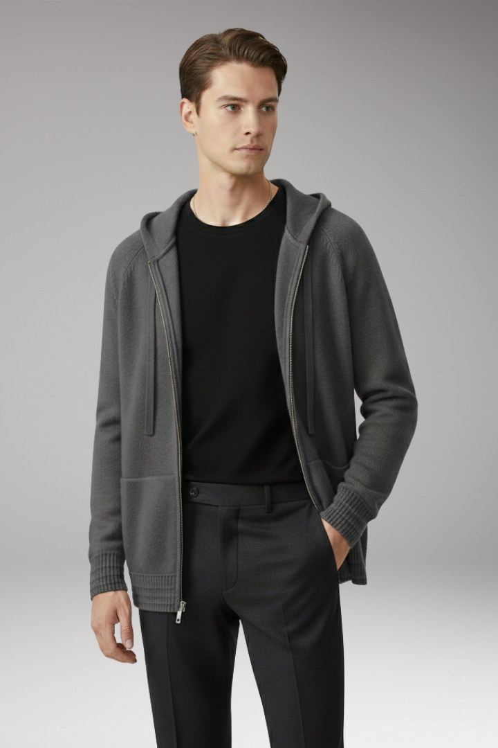 Men’s Cardigan Jacket with Hood and Full Sleeves