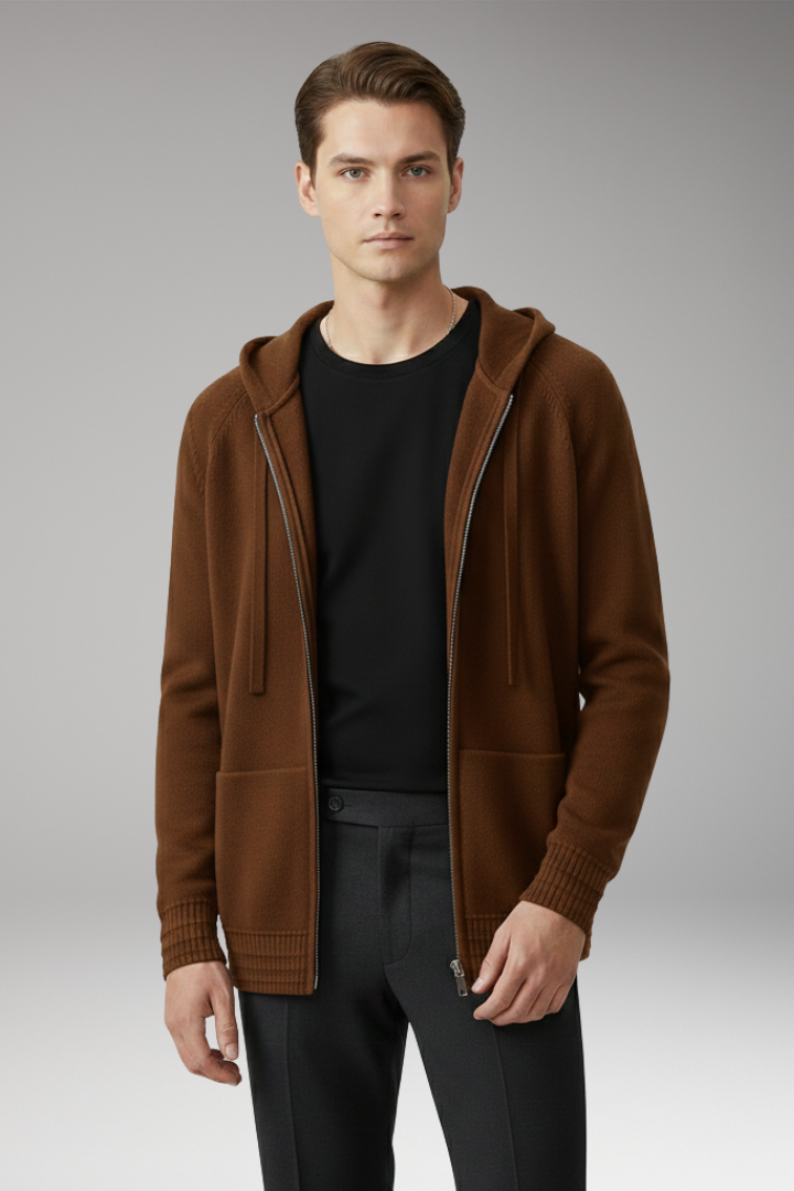 Men’s Cardigan Jacket with Hood and Full Sleeves