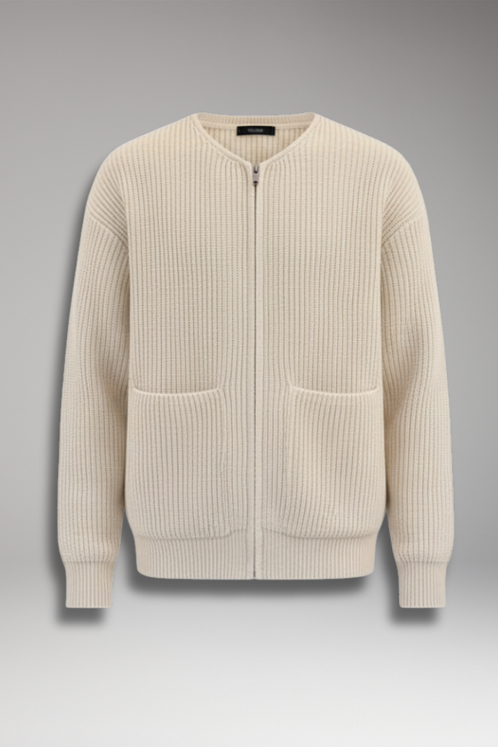 Men's Cardigan with Crew Neck and Zipper Closure