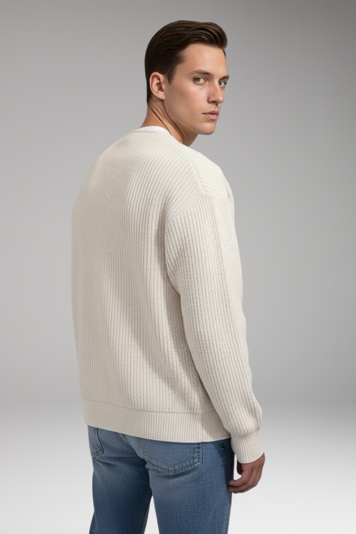 Men's Cardigan with Crew Neck and Zipper Closure