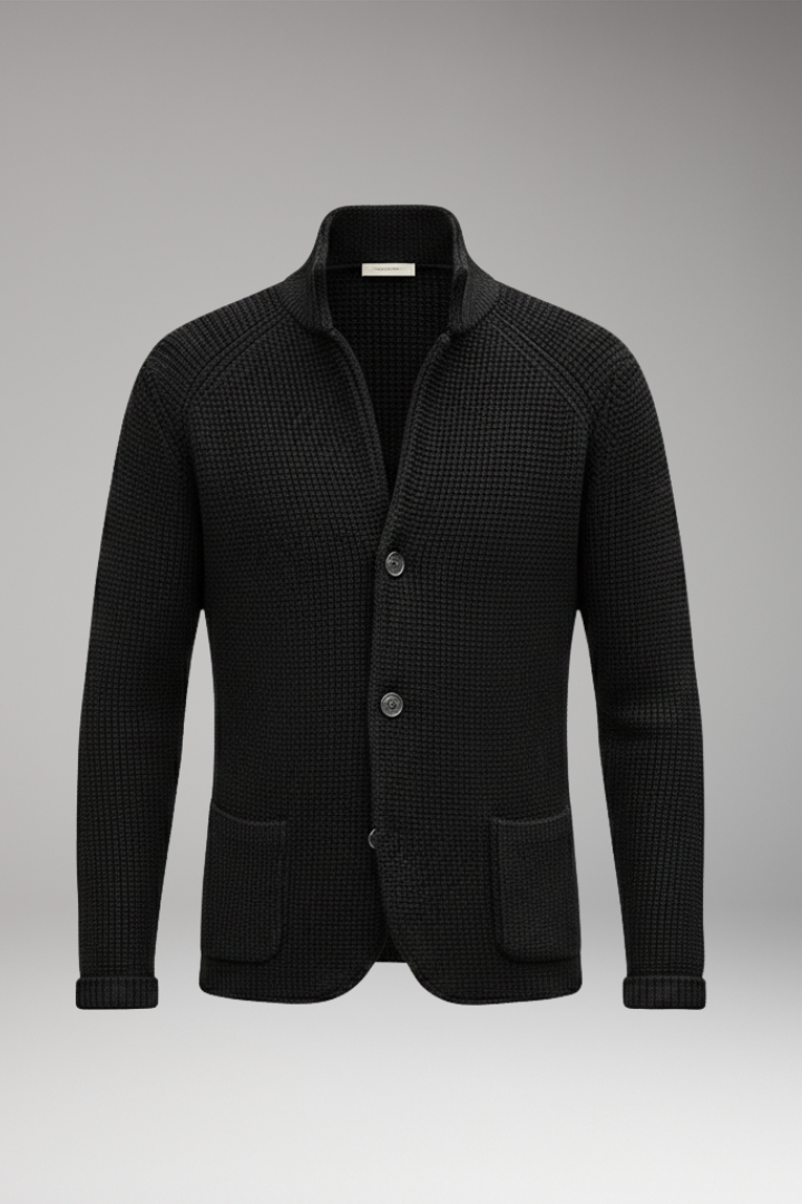 Men's Cardigan with High Collar and Side Pockets
