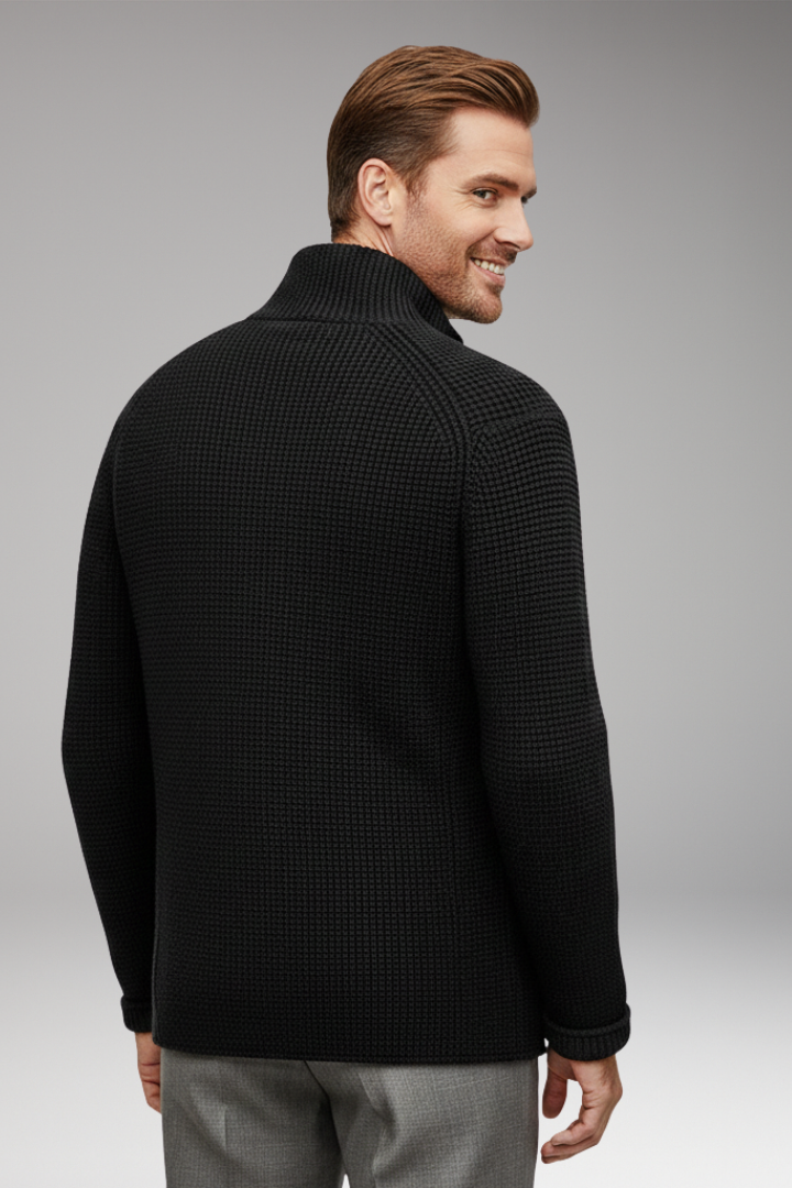 Men's Cardigan with High Collar and Side Pockets
