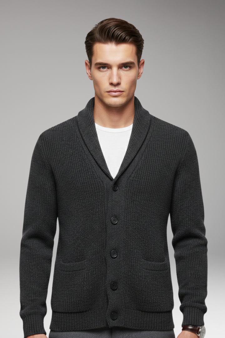 Men’s Cardigan with Shawl Collar and Button Closure