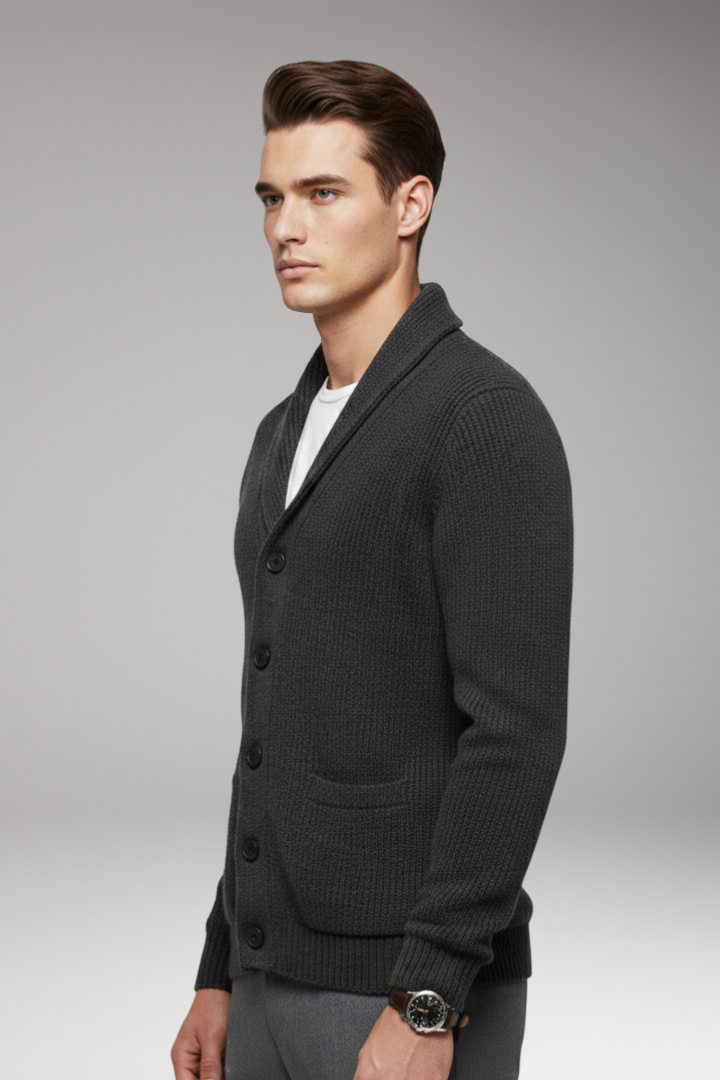 Men’s Cardigan with Shawl Collar and Button Closure