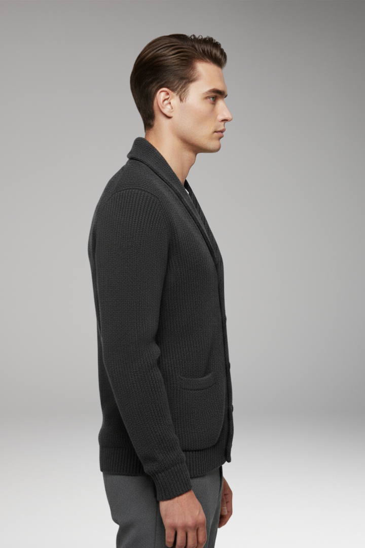 Men’s Cardigan with Shawl Collar and Button Closure