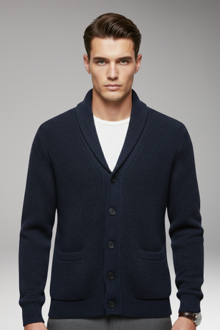 Men’s Cardigan with Shawl Collar and Button Closure