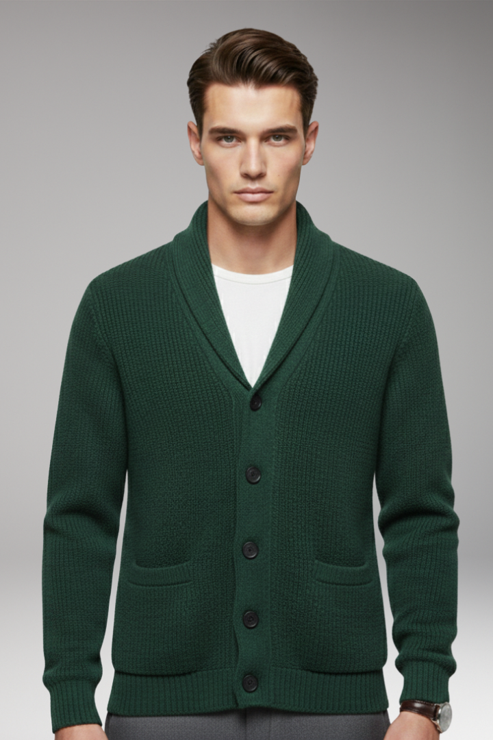 Men’s Cardigan with Shawl Collar and Button Closure