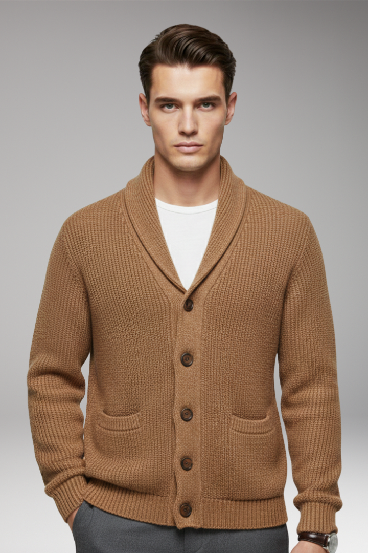 Men’s Cardigan with Shawl Collar and Button Closure
