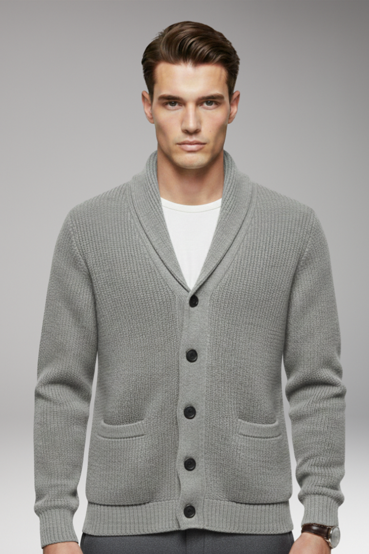Men’s Cardigan with Shawl Collar and Button Closure
