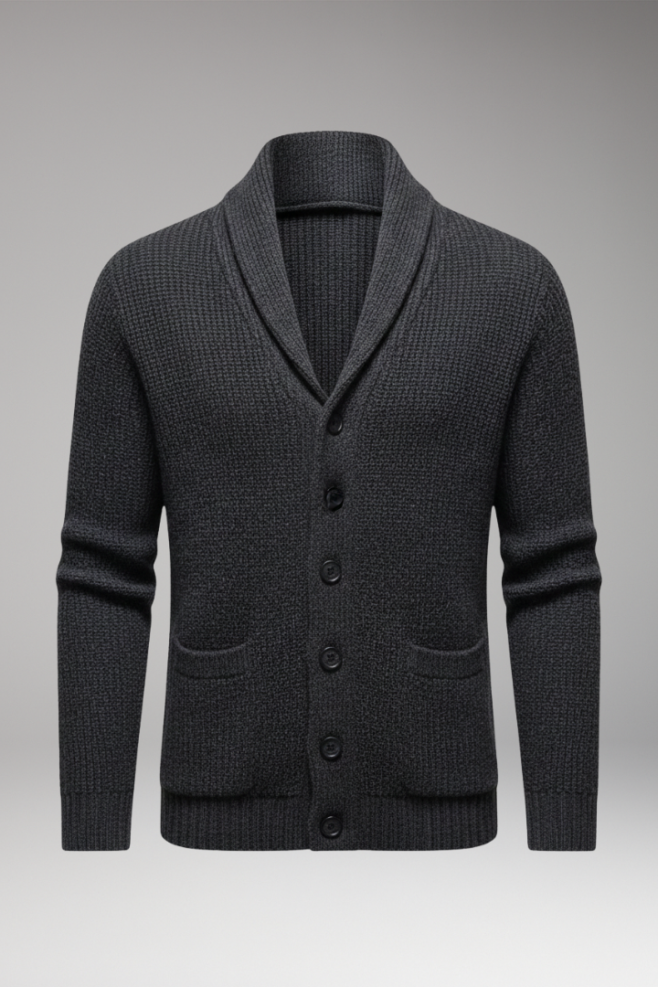 Men’s Cardigan with Shawl Collar and Button Placket