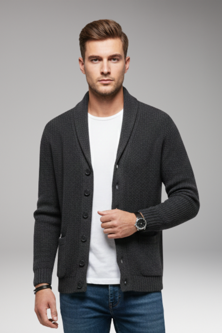 Men’s Cardigan with Shawl Collar and Button Placket