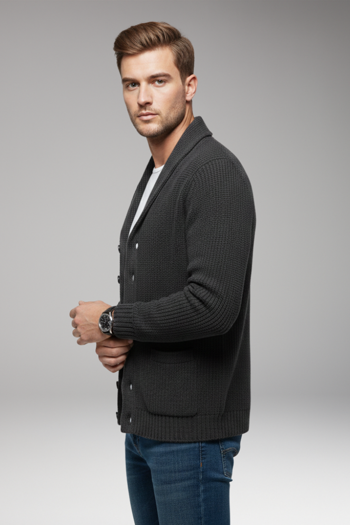 Men’s Cardigan with Shawl Collar and Button Placket