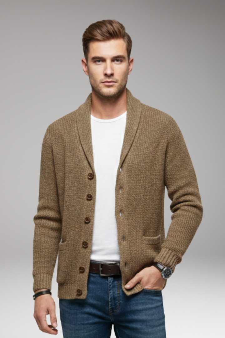 Men’s Cardigan with Shawl Collar and Button Placket