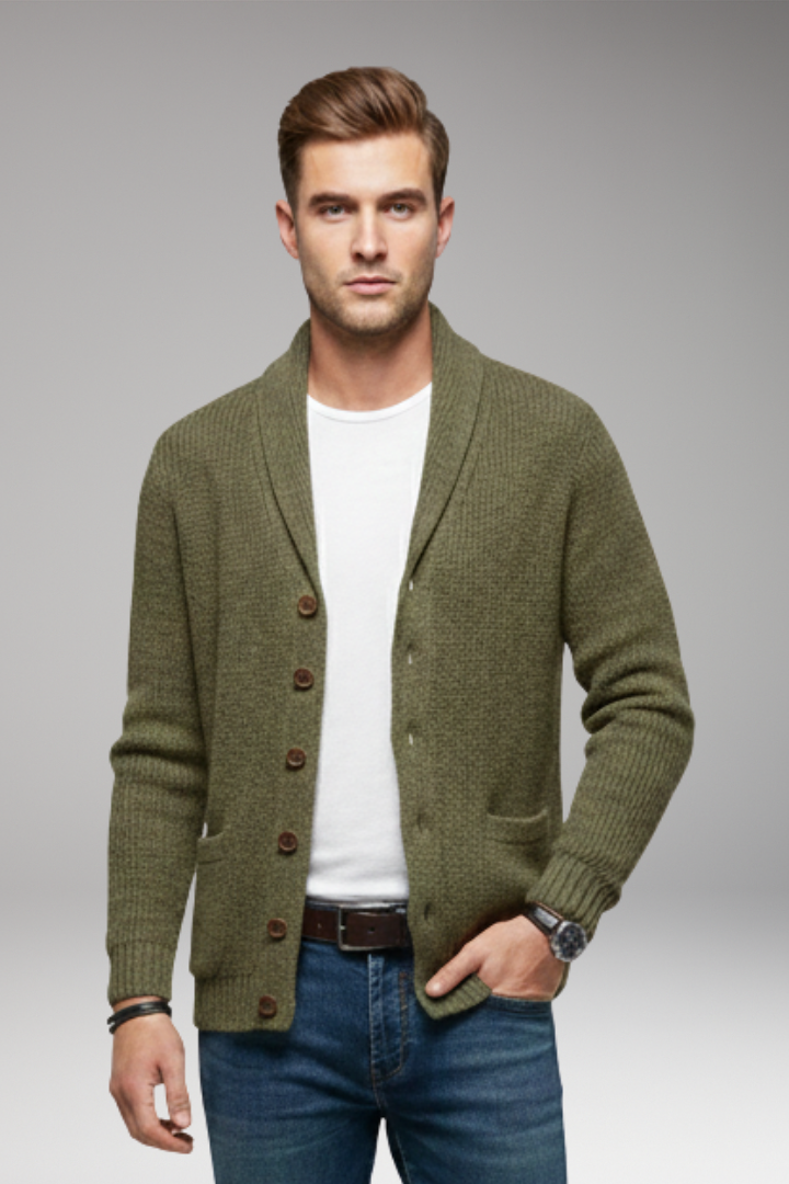 Men’s Cardigan with Shawl Collar and Button Placket