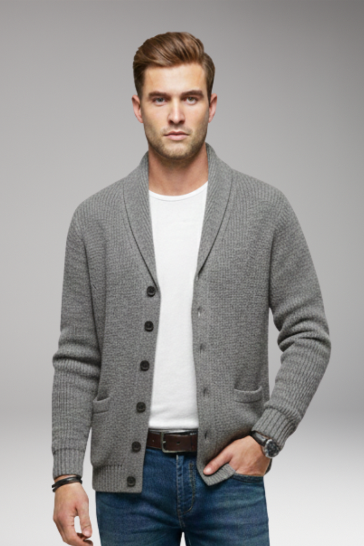 Men’s Cardigan with Shawl Collar and Button Placket