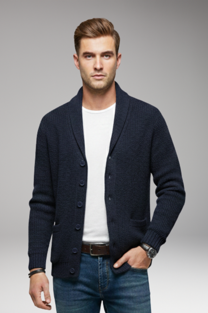 Men’s Cardigan with Shawl Collar and Button Placket
