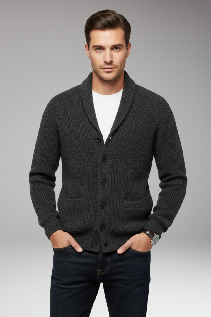 Men’s Cardigan with Shawl Collar and Patch Pockets