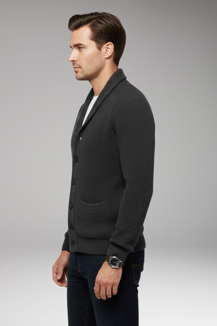 Men’s Cardigan with Shawl Collar and Patch Pockets