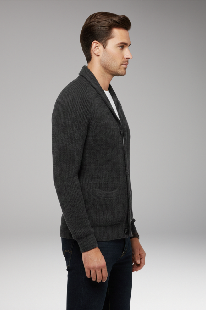 Men’s Cardigan with Shawl Collar and Patch Pockets