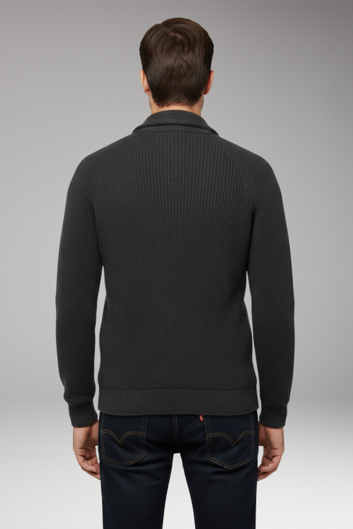 Men’s Cardigan with Shawl Collar and Patch Pockets