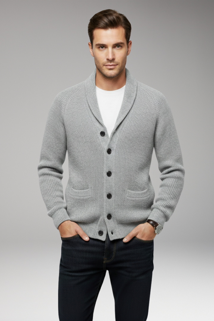 Men’s Cardigan with Shawl Collar and Patch Pockets