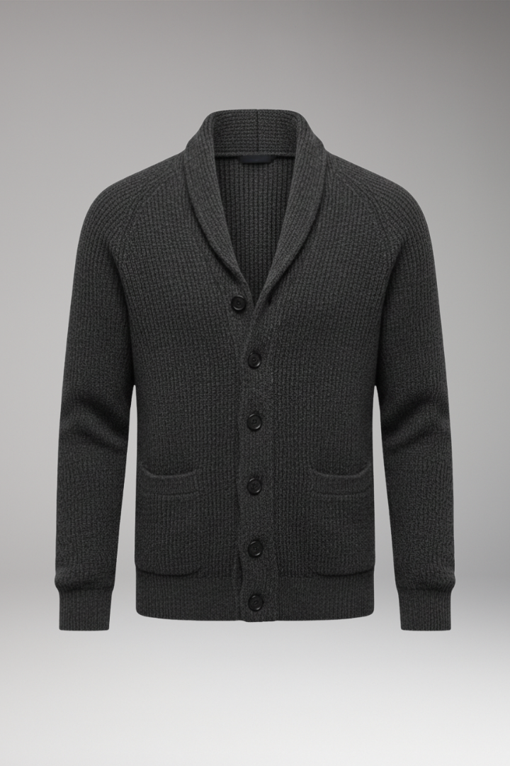 Men’s Cardigan with Shawl Collar and Patch Pockets