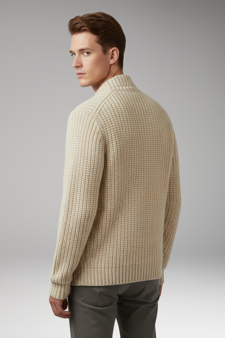 Men's Cardigan with Stand Collar and Front Pockets