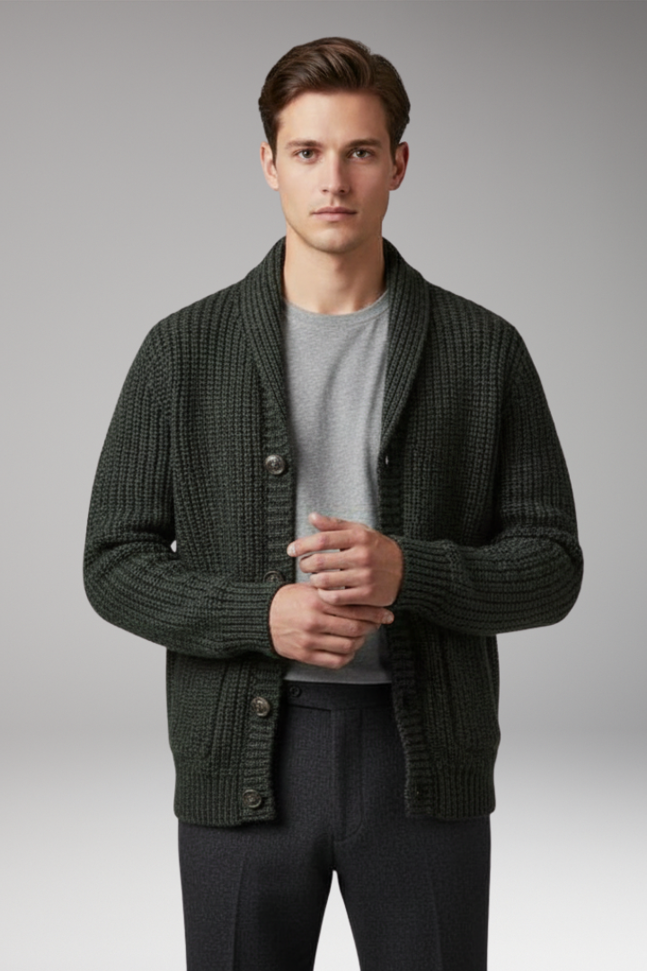 Men's Cardigan with Stand Collar and Front Pockets