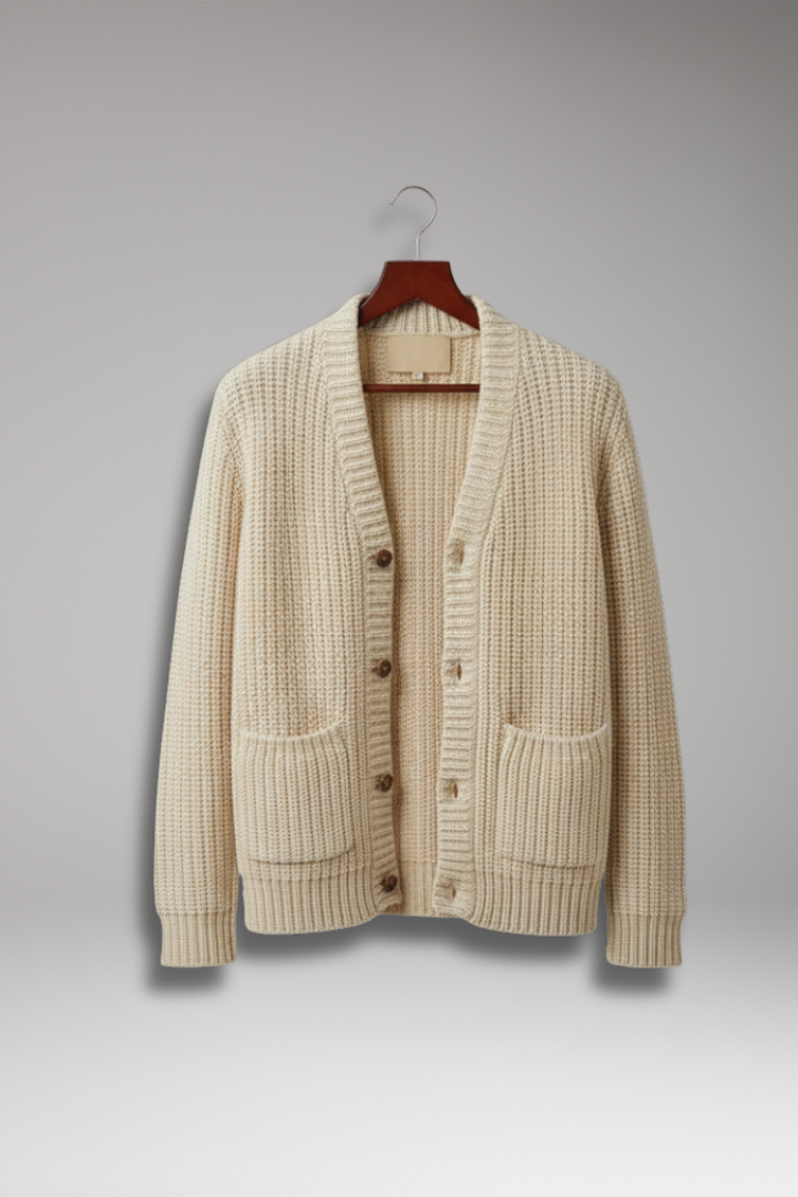 Men's Cardigan with Stand Collar and Front Pockets