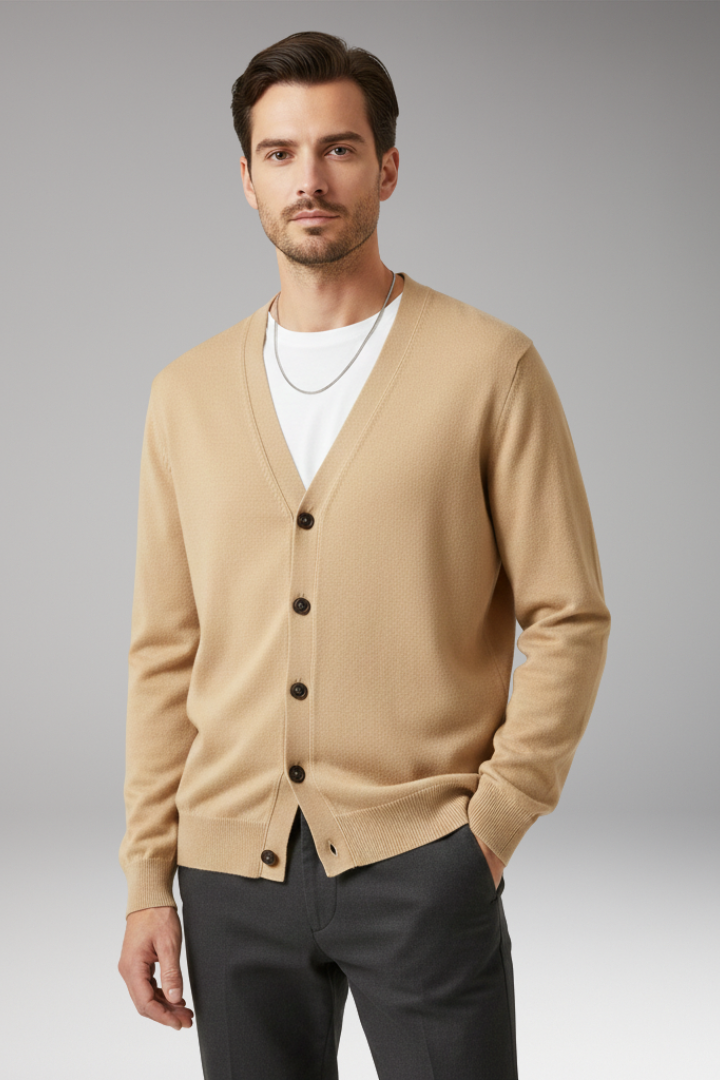 Men’s Cardigan with V-Neckline and Button Fastening