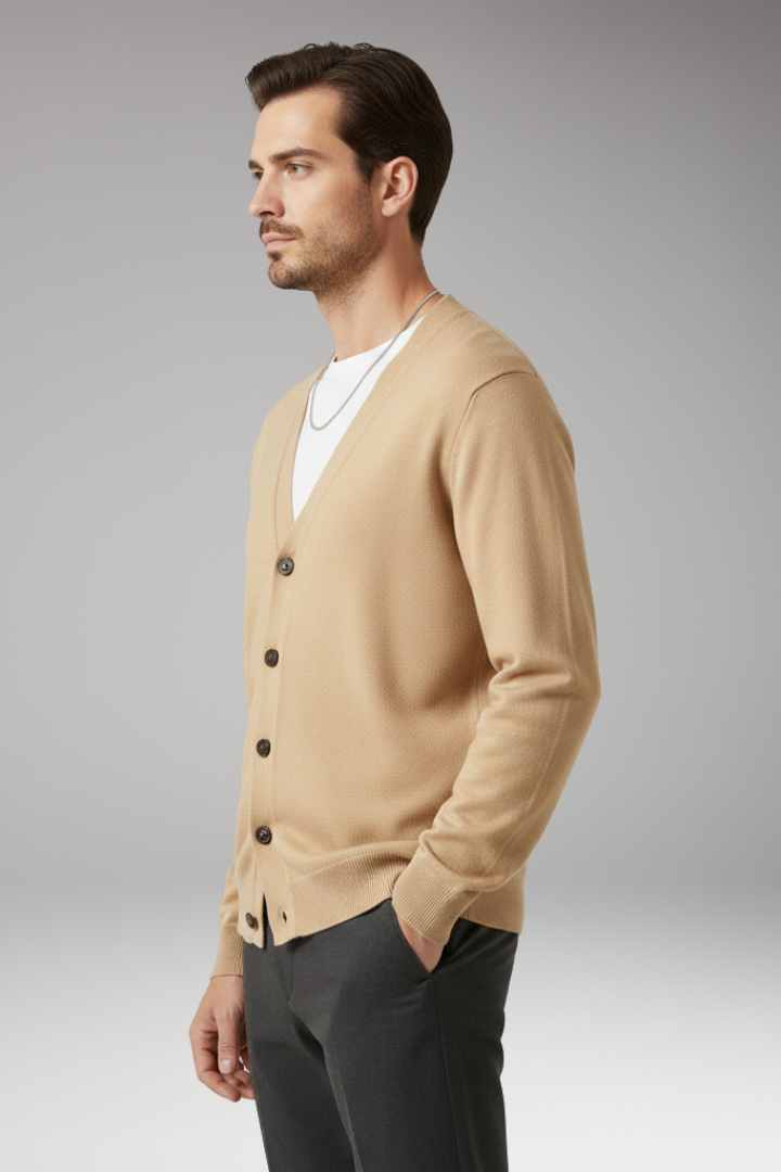 Men’s Cardigan with V-Neckline and Button Fastening