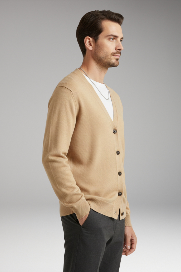 Men’s Cardigan with V-Neckline and Button Fastening
