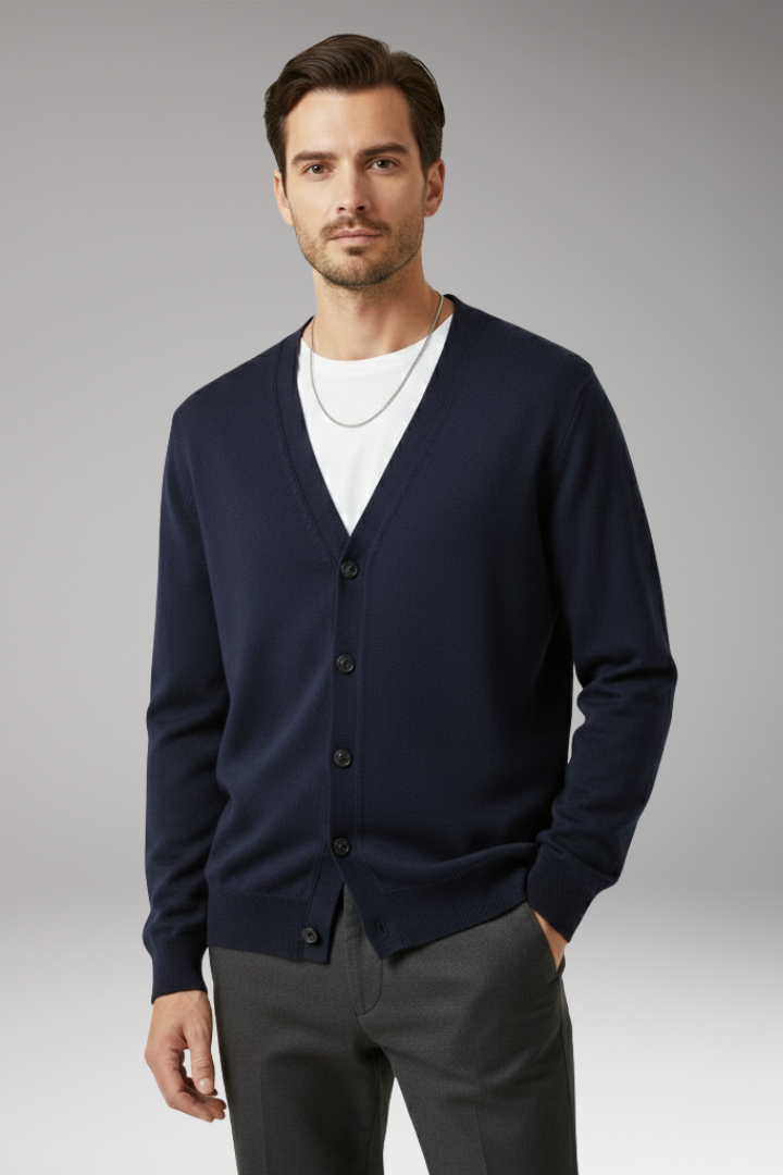 Men’s Cardigan with V-Neckline and Button Fastening