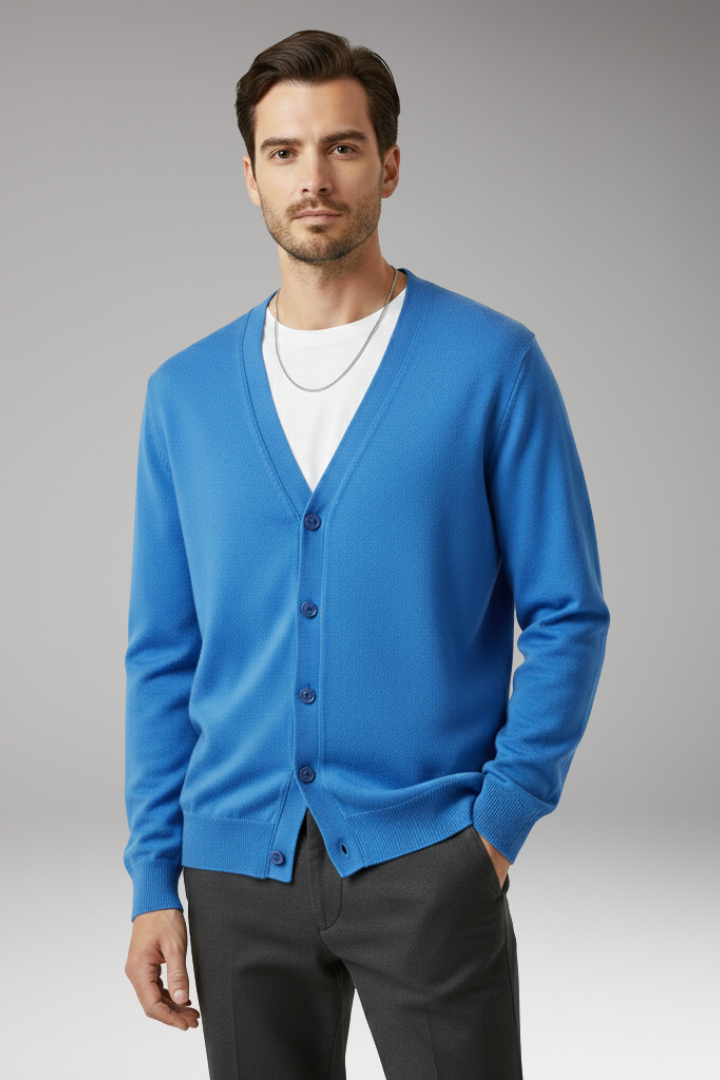 Men’s Cardigan with V-Neckline and Button Fastening