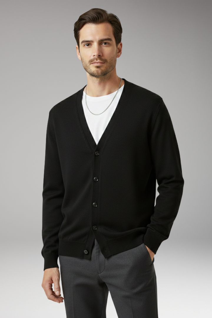 Men’s Cardigan with V-Neckline and Button Fastening