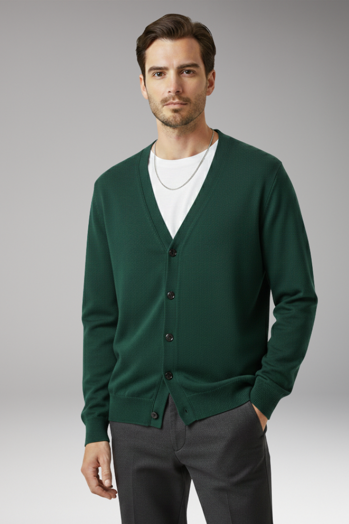 Men’s Cardigan with V-Neckline and Button Fastening