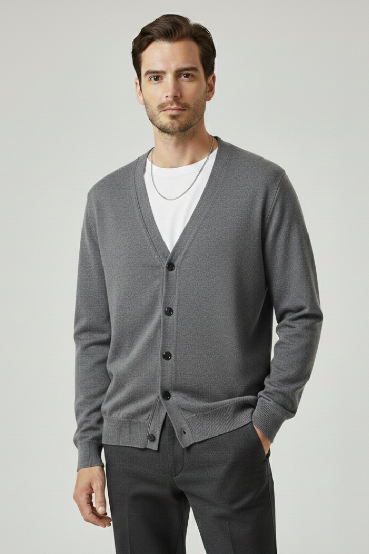 Men’s Cardigan with V-Neckline and Button Fastening