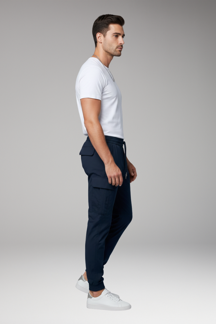 Men’s Cargo Jogger Trousers with Drawstring and Elasticated Hems