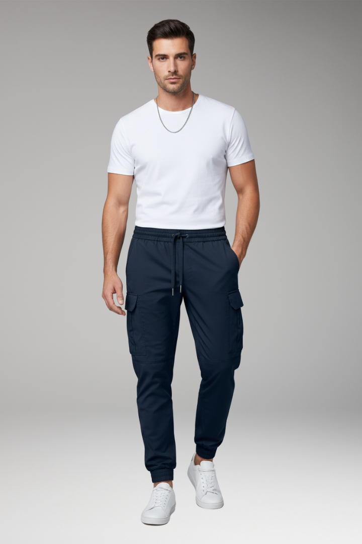 Men’s Cargo Jogger Trousers with Drawstring and Elasticated Hems